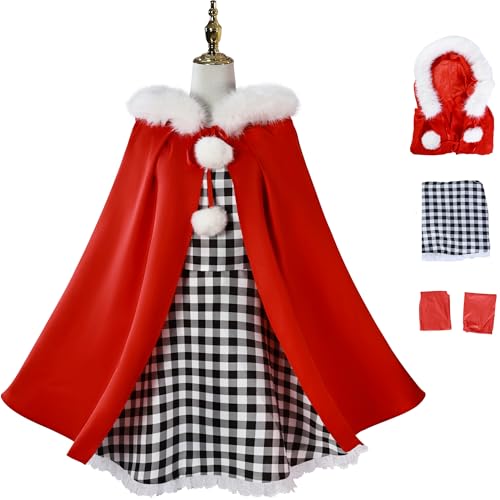 Windskids Cindy Kostüm Damen Cosplay Christmas Cindy Lou Who Fellkragen Kapuzenumhang und Kleid Socken Anzug 3 Stück für Halloween Weihnachten Karneval Geburtstag Party Maskerade Verkleidung, Rot von Windskids