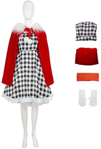 Windskids Cindy Kostüm Damen Cosplay Christmas Cindy Lou Who Kapuzenumhang und Kleid Handschuhe Socken Anzug 4 Stück für Halloween Weihnachten Karneval Geburtstag Party Maskerade Verkleidung von Windskids