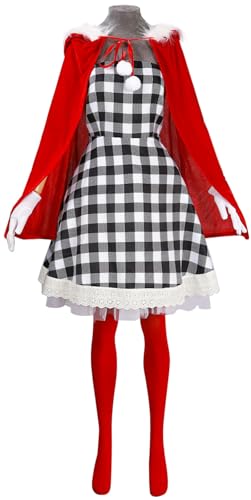 Windskids Cindy Kostüm Damen Cosplay Christmas Cindy Lou Who Outfit Kleid mit Umhang und Handschuhe Socken Anzug 5 Stück für Halloween Weihnachten Karneval Party Maskerade Performance Verkleidung, Rot von Windskids