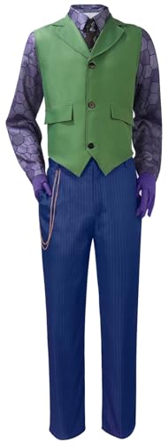 Windskids Clown Kostüm Herren Cosplay Film Clown Gothic Vintage Uniform Anzug mit Handschuhe Kette Anzug 6 Stück für Halloween Karneval Geburtstag Party Maskerade Performance Verkleidung von Windskids