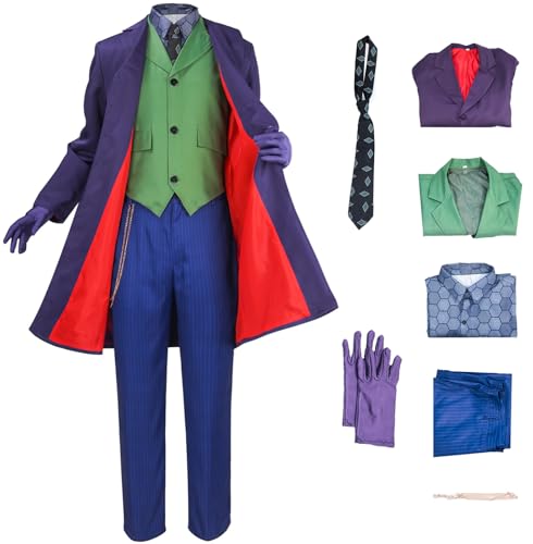 Windskids Clown Kostüm Herren Cosplay Film Clown Lila Deluxe Gothic Vintage Smoking Komplett Uniform mit Zubehör Anzug 7 Stück für Halloween Karneval Geburtstag Party Maskerade Performance Verkleidung von Windskids