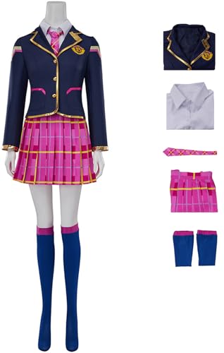 Windskids DVa Kostüm Damen Cosplay Game DVa Komplett JK Schuluniformen Jacke und Top Rock Krawatte Socken Anzug 5 Stück für Halloween Karneval Party Maskerade Performance Verkleidung von Windskids