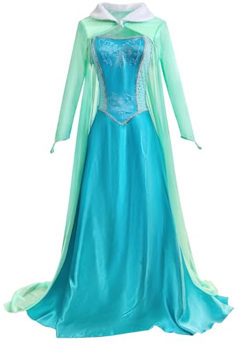 Windskids Damen ELSA Eiskönigin 2 kostüm, Bodenlang ELSA Kleider mit Umhang Weihnachten Karneval Halloween Party Fest ELSA Kostüm Verkleidung, Blau, S-4XL von Windskids