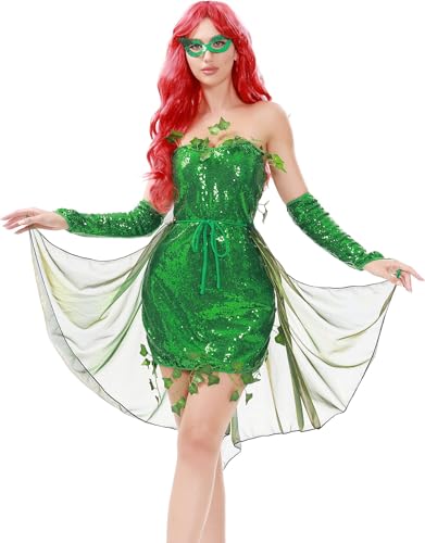 Windskids Damen Elfen Tinkerbell Kostüm mit Zubehör Fasching Verkleidung Elfen Feen Tinker Bell Blatt Pailletten Kleider Weihnachten Karneval Halloween Party Fest Geburtstag Prinzessin Kostüm von Windskids