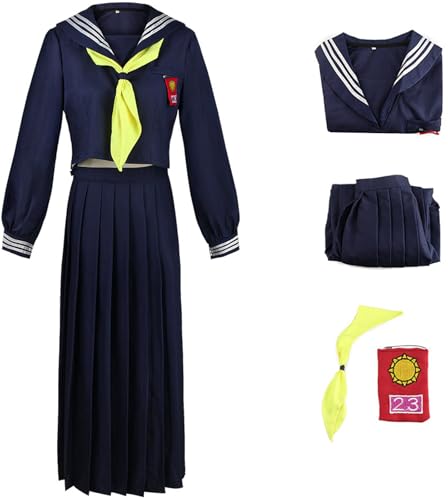 Windskids Damen Kyouko Hayakawa Kostüm Oberteile Röcke Schals Anstecker Anime JK Uniform für Fancy Dress Up Halloween Karneval Party Geburtstag Maskerade Performance Verkleidung von Windskids