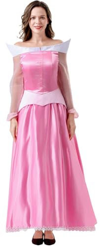 Windskids Damen Prinzessin Aurora Kostüm Fasching Dornröschen Prinzessin Aurora Lange Ballkleid Weihnachten Karneval Halloween Party Fest Geburtstag Kostüm Verkleidung, Rosa von Windskids