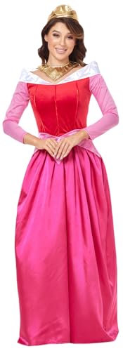 Windskids Damen Prinzessin Aurora Kostüm Fasching Dornröschen Prinzessin Aurora Lange Ballkleid mit Zubehör Weihnachten Karneval Halloween Party Fest Geburtstag Kostüm Verkleidung, Rose von Windskids