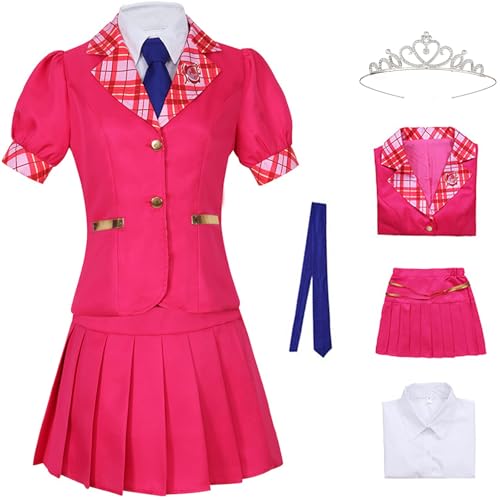 Windskids Damen Prinzessin Sofia Kostüm Barbi Academy Schuluniform Jacke Hemd Rock Krawatte Krone Set 5 Stück für Halloween Karneval Party Geburtstag Maskerade Bühne Performance Verkleidung, Rosa von Windskids