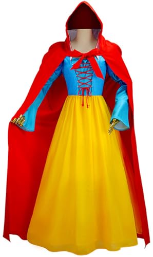 Windskids Damen Schneewittchen Kostüm Samt Lang Kleid Kapuzenumhang Set für Fancy Dress Up Halloween Karneval Party Geburtstag Maskerade Performance Film Snow White Verkleidung von Windskids