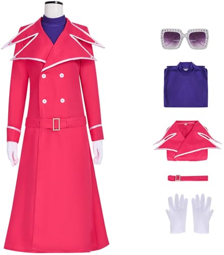 Windskids Damen Valentina Kostüm Vintage Trenchcoat Jacke Top Gürtel Handschuhe Brille Set für Halloween Karneval Party Geburtstag Maskerade Performance Verkleidung, Rose von Windskids