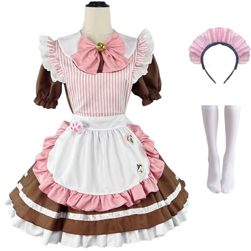 Windskids Dienstmädchen Kostüm Damen Cosplay Anime Lolita Kawaii Maid Dress Café Kellner Schürzen Kleid Stirnband Socken Set für Fancy Dress Up Halloween Karneval Party Maskerade Verkleidung, S-5XL von Windskids