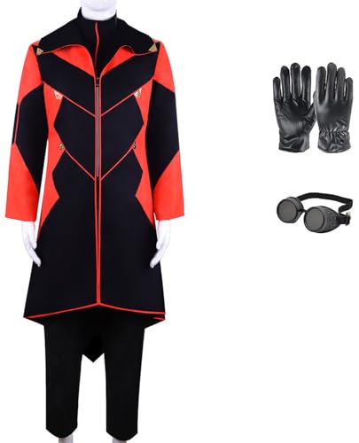 Windskids Dr. Eggman Kostüm Herren Cosplay Movie Ivo Robotnik Outfit Komplett Uniform Jacke und Hose mit Brille Handschuhe Anzug 4 Stück für Halloween Karneval Party Maskerade Performance Verkleidung von Windskids