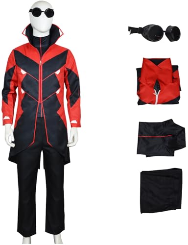 Windskids Dr. Eggman Kostüm Herren Cosplay Movie Ivo Robotnik Uniform Jacke Top Hose mit Brille 4 Stück für Halloween Weihnachten Karneval Party Geburtstag Maskerade Anime Performance Verkleidung von Windskids