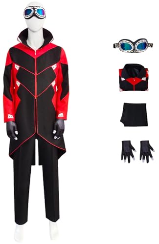 Windskids Dr. Eggman Kostüm mit Brille Handschuhe Herren Cosplay Movie Ivo Robotnik Outfit Komplett Uniform Jacke und Hose Anzug 4 Stück für Halloween Karneval Party Maskerade Performance Verkleidung von Windskids