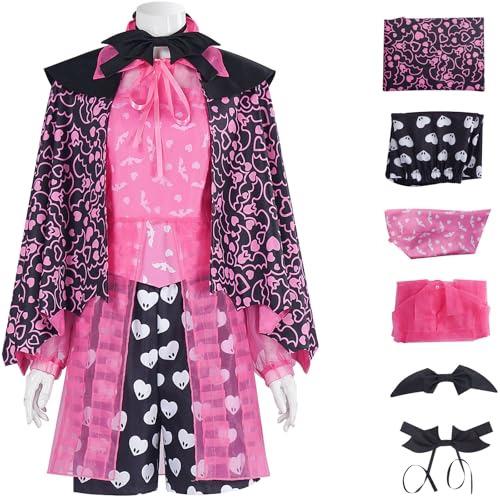 Windskids Draculaura Kostüm Damen Cosplay Monster High Vampir Draculaura Komplett Uniform mit Zubehör Set 6 Stück für Halloween Karneval Party Geburtstag Maskerade Performance Verkleidung von Windskids