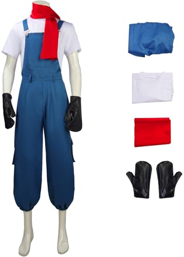 Windskids Eddie Kostüm Herren Cosplay Game Edward Mason Uniform Top und Hose Halstuch Handschuhe Anzug 4 Stück für Halloween Karneval Geburtstag Party Maskerade Performance Verkleidung von Windskids