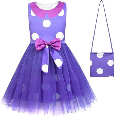 Windskids Envy Kostüm mit Tasche Mädchen Fasching Gehirn Geheimdienst Envy Ballerina Tupfen Kleid für Kinder Halloween Weihnachten Karneval Party Geburtstag Maskerade Verkleidung, Lila von Windskids