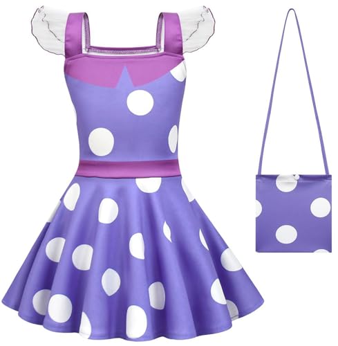 Windskids Envy Kostüm mit Tasche Mädchen Fasching Gehirn Geheimdienst Envy Ballerina Tupfen Kleid für Kinder Halloween Weihnachten Karneval Party Geburtstag Maskerade Verkleidung, Lila von Windskids