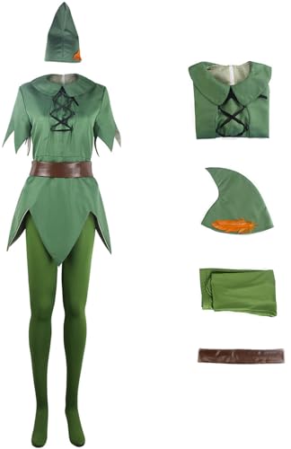 Windskids Erwachsene Peter Pan Kostüm Grün Top Socken Hut Gürtel Set für Unisex Fancy Dress Up Halloween Karneval Party Geburtstag Maskerade Performance Verkleidung von Windskids