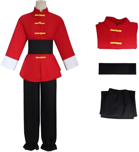 Windskids Erwachsene Ranma 1/2 Kostüm Anime Kung Fu Uniform Top Hose Gürtel Set für Unisex Fancy Dress Up Halloween Karneval Party Maskerade Performance Verkleidung, Rot von Windskids