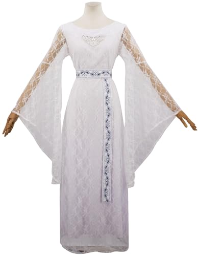 Windskids Galadriel Kostüm Damen Cosplay Elfe Königin Galadriel Vintage Spitze Langarm Maxi Kleid mit Gürtel Set für Halloween Karneval Party Geburtstag Maskerade Performance Verkleidung, Weiß Windskids Galadriel Kostüm Damen Cosplay Elfe Königin Galadriel Vintage Spitze Langarm Maxi Kleid mit Gürtel Set für Halloween Karneval Party Geburtstag Maskerade Performance Verkleidung, Weiß von Windskids