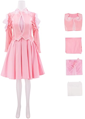 Windskids Glinda Kostüm Damen Cosplay Wicked Gute Hexe Glinda Fee Kleid Rosa Jacke und Top Camisole Rock Anzug 4 Stück für Halloween Karneval Party Maskerade Performance Verkleidung von Windskids