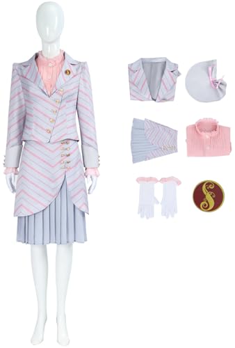 Windskids Glinda Kostüm Damen Cosplay Wicked Hexe Glinda Elegant Vintage Dame Uniform mit Hut Handschuhe Anzug 6 Stück für Halloween Karneval Geburtstag Party Maskerade Performance Verkleidung von Windskids