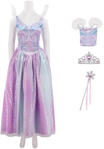 Windskids Glinda Kostüm Damen Cosplay Wicked Hexe Glinda Uniform Maxi Fee Kleider und Krone Zauberstab Anzug 2 Stück für Halloween Karneval Geburtstag Party Maskerade Performance Verkleidung von Windskids