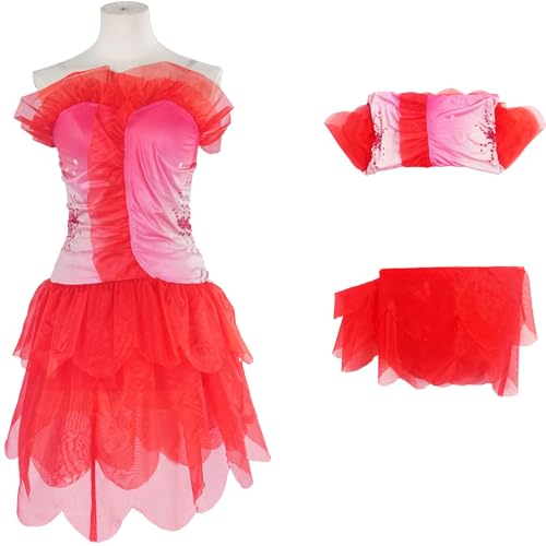 Windskids Glinda Kostüm Damen Verkleidung Movie Wicked Glinda Blume Fee Kleider Oberteil und Rock Set für Halloween Weihnachten Karneval Party Maskerade Performance Costume, Rot von Windskids