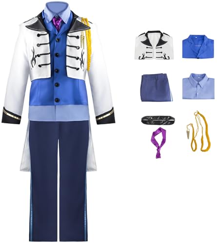 Windskids Hans Kostüm Herren Cosplay Schneekönigin Prinz Hans Deluxe Komplett Uniform Hofdinner Smoking Anzug 7 Stück für Halloween Karneval Party Maskerade Performance Verkleidung von Windskids