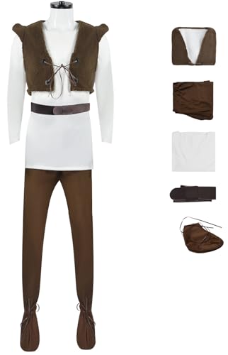 Windskids Herren Kostüm Cosplay Grün Ogre Outfit Weste und Hemd Hose Gürtel Schuhüberzüge Komplett Uniform Anzug 5 Stück für Halloween Karneval Party Maskerade Performance Verkleidung von Windskids