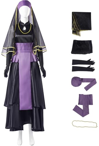 Windskids Hinata Kostüm Damen Cosplay Konoha Ninja Hyuga Hinata Gothic Hochzeitskleid mit Schleier Hut Halskette Handschuhe Anzug für Halloween Karneval Party Maskerade Anime Performance Verkleidung von Windskids