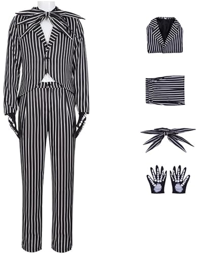 Windskids Jack Kostüm Herren Fasching Cosplay Heiligabend Schrecken Jack Skellington Skelett Bräutigam Gothic Streifen Smoking Anzug 4 Stück für Halloween Karneval Party Maskerade Verkleidung Windskids Jack Kostüm Herren Fasching Cosplay Heiligabend Schrecken Jack Skellington Skelett Bräutigam Gothic Streifen Smoking Anzug 4 Stück für Halloween Karneval Party Maskerade Verkleidung von Windskids