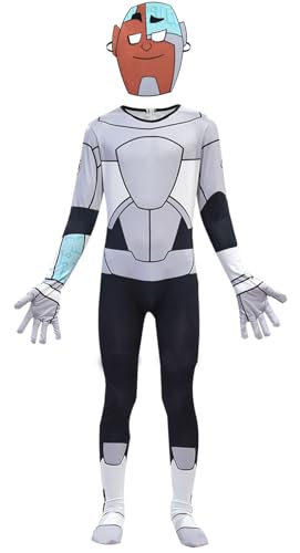 Windskids Jungen Cyborg Kostüm Fasching Cosplay Anime Victor Cyborg Drucke Jumpsuits mit Masken Anzug 2 Stück für Kinder Halloween Karneval Party Geburtstag Maskerade Performance Verkleidung von Windskids