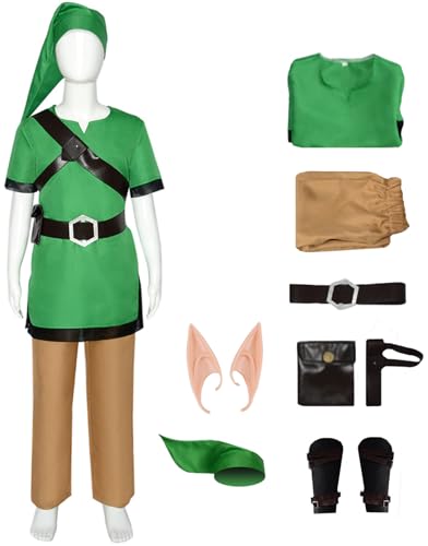 Windskids Jungen Link Kostüm mit Elfenohr Fasching Cosplay Abenteuerspiel Zelda Link Komplett Uniform und Zubehör Set für Fancy Dress Up Halloween Karneval Party Maskerade Geburtstag Verkleidung, Grün Windskids Jungen Link Kostüm mit Elfenohr Fasching Cosplay Abenteuerspiel Zelda Link Komplett Uniform und Zubehör Set für Fancy Dress Up Halloween Karneval Party Maskerade Geburtstag Verkleidung, Grün von Windskids