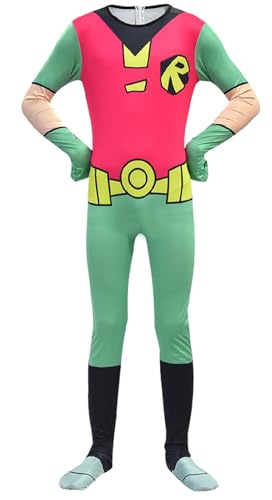 Windskids Jungen Robin Kostüm Fasching Cosplay Anime Robin Drucke Jumpsuits mit Umhang Masken Anzug für Kinder Halloween Karneval Party Geburtstag Maskerade Performance Verkleidung von Windskids