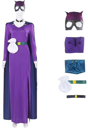 Windskids Katzenmädchen Kostüm mit Maske Damen Cosplay Katzenmädchen Lila Kleid und Umhang Halskette Gürtel Anuzg 5 Stück für Halloween Karneval Party Maskerade Anime Performance Verkleidung von Windskids