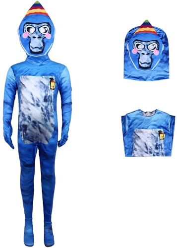 Windskids Kinder Gorilla Kostüm Druck Langarm Jumpsuit mit Maske für Fancy Dress Up Halloween Karneval Party Geburtstag Maskerade Verkleidung, Rot, Schwarz, Blau von Windskids