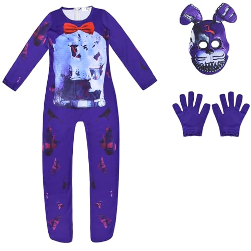 Windskids Kinder Kostüm Jungen Mädchen Fasching Cosplay Game Freddy Montgomery Gator Bonnie Blob Glamrock Chica Jumpsuit Maske Handschuhe für Halloween Karneval Party Maskerade Verkleidung 5-13 Jahre von Windskids