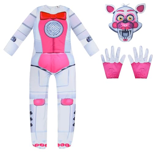 Windskids Kinder Kostüm Jungen Mädchen Fasching Cosplay Game Freddy Montgomery Gator Bonnie Blob Glamrock Chica Jumpsuit Maske Handschuhe für Halloween Karneval Party Maskerade Verkleidung 5-13 Jahre von Windskids