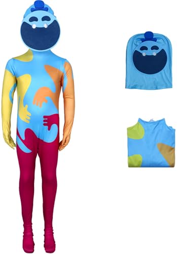 Windskids Kinder Kostüm mit Maske Jungen Fasching Cosplay Doughman Grün Dinosaurier Löwe Yarnaby Druck Langarm Jumpsuit für Fancy Dress Up Halloween Karneval Party Geburtstag Maskerade Verkleidung von Windskids