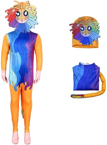 Windskids Kinder Kostüm mit Maske Jungen Fasching Cosplay Doughman Grün Dinosaurier Löwe Yarnaby Druck Langarm Jumpsuit für Fancy Dress Up Halloween Karneval Party Geburtstag Maskerade Verkleidung von Windskids