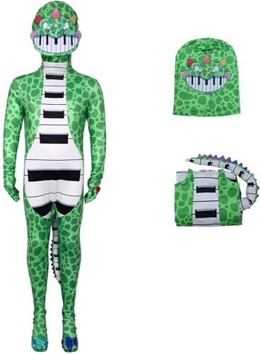 Windskids Kinder Kostüm mit Maske Jungen Fasching Cosplay Doughman Grün Dinosaurier Löwe Yarnaby Druck Langarm Jumpsuit für Fancy Dress Up Halloween Karneval Party Geburtstag Maskerade Verkleidung von Windskids