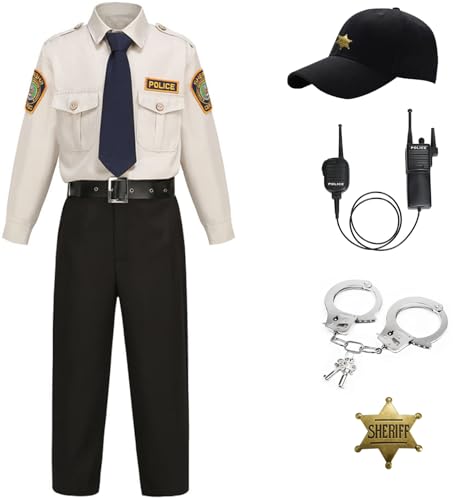 Windskids Kinder Polizei Kostüm Jungen Fasching Feldwebel Polizeiuniformen Top Hose mit Zubehör Set für Halloween Weihnachten Karneval Party Geburtstag Performance Verkleidung, 3-12 Jahre von Windskids