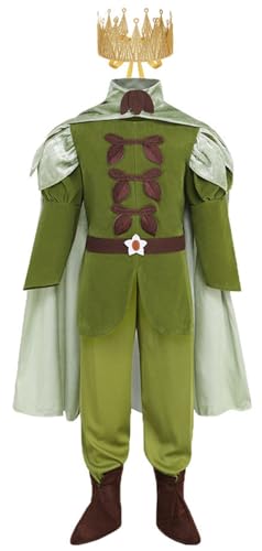 Windskids Kinder Prince Naveen Kostüm Jungen Fasching Frosch Prinz Naveen Komplett Kleidung mit Umhang Krone Set für Halloween Weihnachten Karneval Party Geburtstag Performance Verkleidung, 3-12 Jahre von Windskids