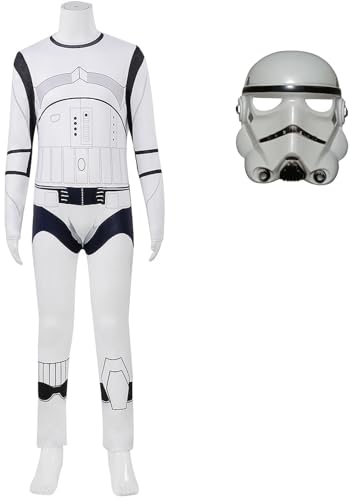 Windskids Kinder Soldat Kostüm Fasching Cosplay Planet Krieg Imperial Stormtrooper Langarm Druck Jumpsuit mit Maske für Fancy Dress Up Halloween Karneval Party Geburtstag Performance Verkleidung, Weiß von Windskids