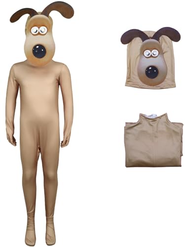 Windskids Kinder Wallace Gromit Kostüm Druck Langarm Jumpsuit mit Maske für Fancy Dress Up Halloween Karneval Party Geburtstag Maskerade Verkleidung von Windskids