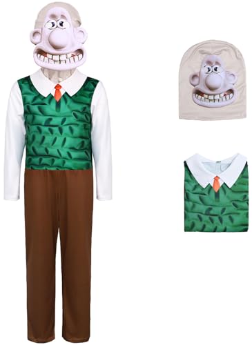 Windskids Kinder Wallace Gromit Kostüm Druck Langarm Jumpsuit mit Maske für Fancy Dress Up Halloween Karneval Party Geburtstag Maskerade Verkleidung von Windskids