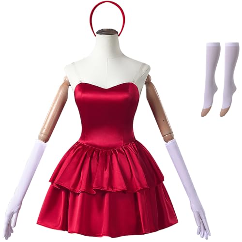 Windskids Kirigoe Mima Kostüm Damen Cosplay Perfect Blue Kirigoe Mima Bustier Abendkleid und Stirnband Handschuhe Socken für Halloween Karneval Party Geburtstag Maskerade Performance Verkleidung, Rot von Windskids