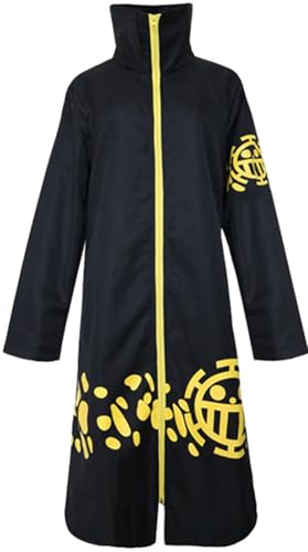 Windskids Law Kostüm Herren Cosplay Anime Piraten Könige Kapitän Trafalgar D Water Law Uniform Zip Jacke für Halloween Karneval Party Geburtstag Maskerade Comic Con Performance Verkleidung, Schwarz von Windskids